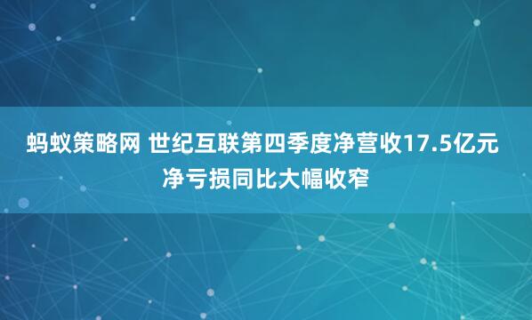 蚂蚁策略网 世纪互联第四季度净营收17.5亿元 净亏损同比大幅收窄
