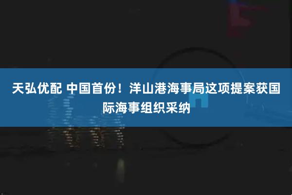 天弘优配 中国首份！洋山港海事局这项提案获国际海事组织采纳